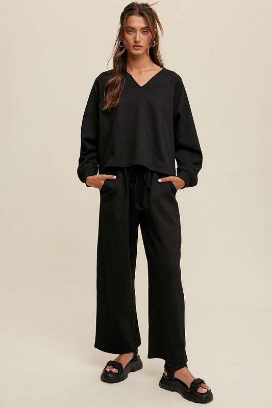 V-neck Sweatshirt and Pants Set Cheap