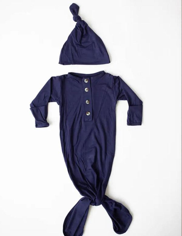 Emerson Newborn Knotted Gown Set - Navy For Discount