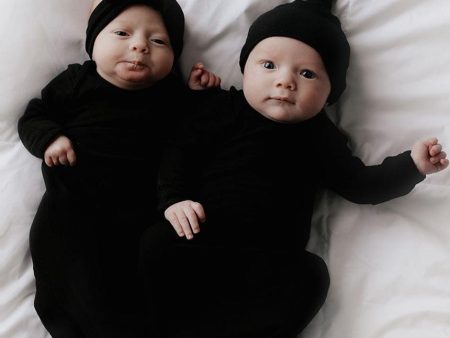 Black Ribbed Knotted Newborn Gown Set Cheap