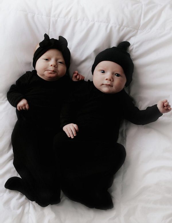 Black Ribbed Knotted Newborn Gown Set Cheap