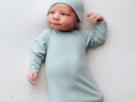 Bluebird Ribbed Knotted Newborn Gown Set Online Sale