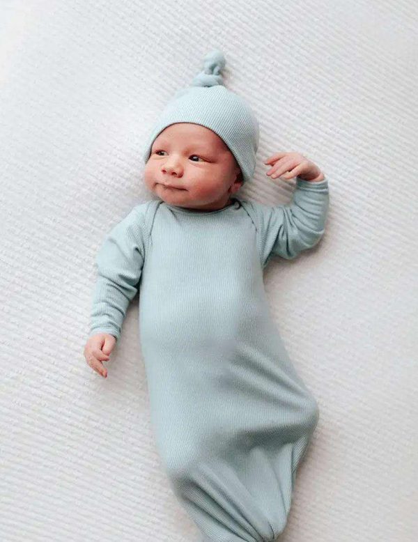 Bluebird Ribbed Knotted Newborn Gown Set Online Sale