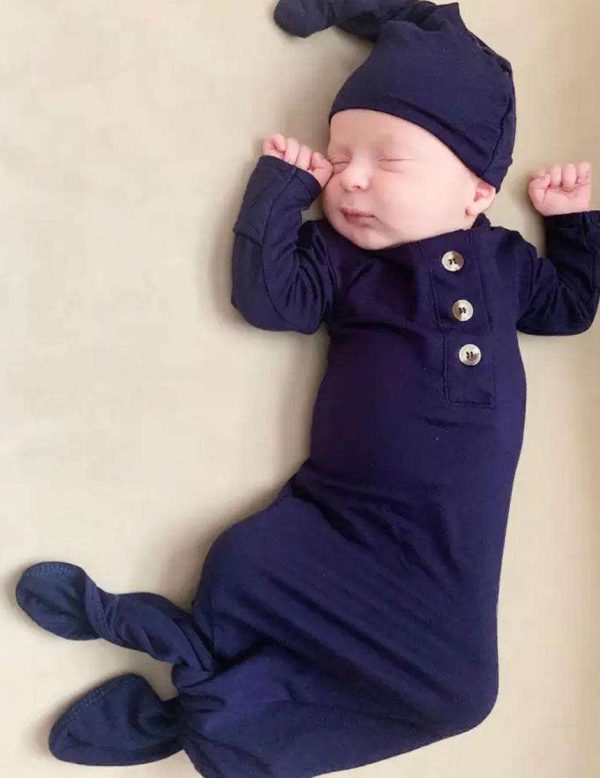 Emerson Newborn Knotted Gown Set - Navy For Discount