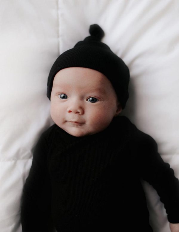 Black Ribbed Knotted Newborn Gown Set Cheap