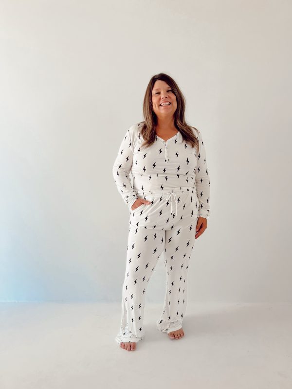 White & Black Lightning Bolt | Women s Bamboo Pajamas Online now