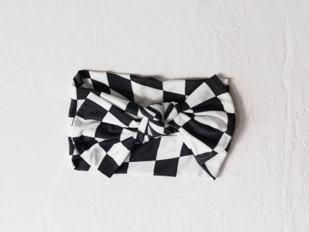 Black & White Wavy Checkerboard | Bamboo Head Wrap on Sale