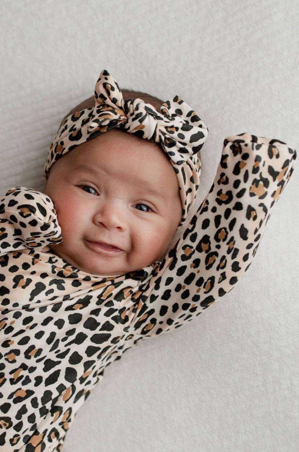 Leopard Newborn Knotted Gown Set For Cheap