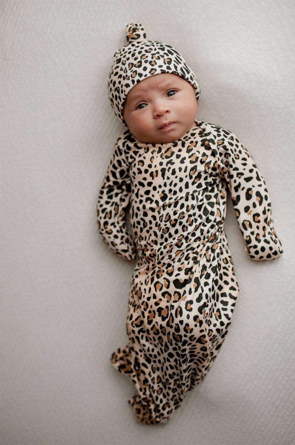 Leopard Newborn Knotted Gown Set For Cheap