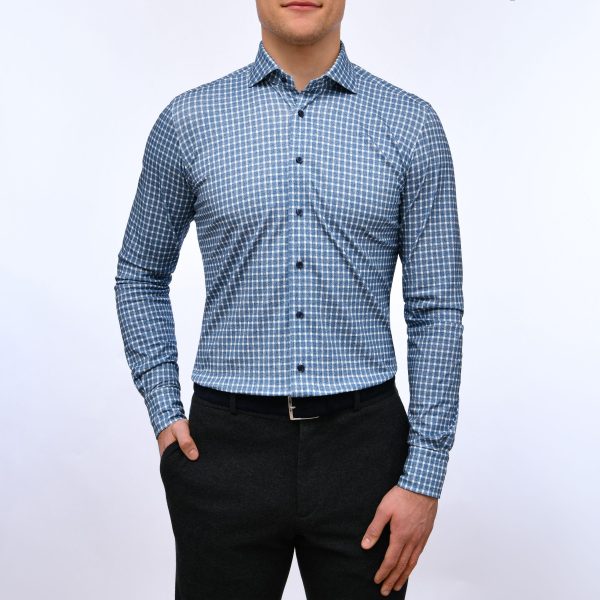 Emanuel Berg - Byron - Chemise manches longues à carreaux Albini 4Flex - Modern Fit - Marine Blanc Online