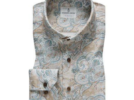 Emanuel Berg - Byron - Chemise manches longues paisley Albini 4Flex - Modern Fit - Beige For Cheap