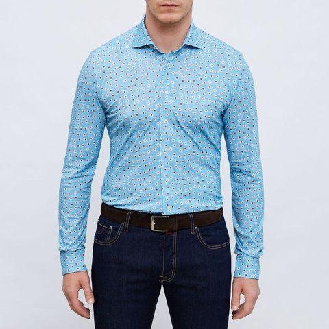 Emanuel Berg - Byron - Chemise manches longues à motifs Albini 4Flex - Modern Fit - Turquoise Online Sale