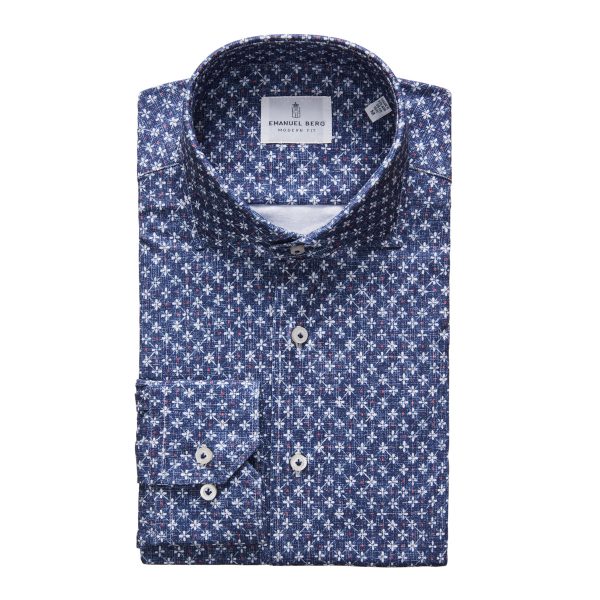 Emanuel Berg - Byron - Chemise manches longues à motifs Albini 4Flex - Modern Fit - Marine Online Sale