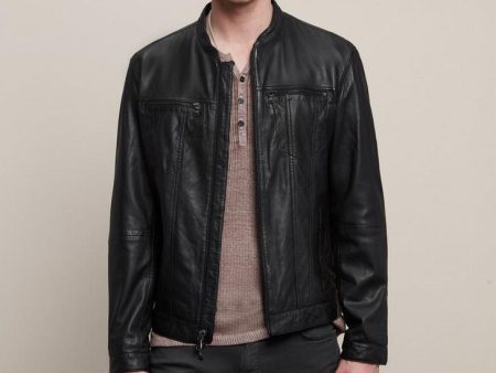 John Varvatos - Jacket de cuir à col rond For Discount