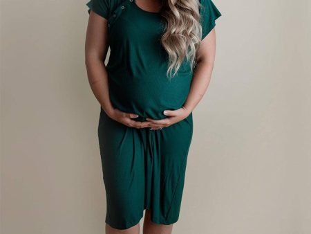 Forest Green Ribbed Labor & Delivery Gown Online Hot Sale