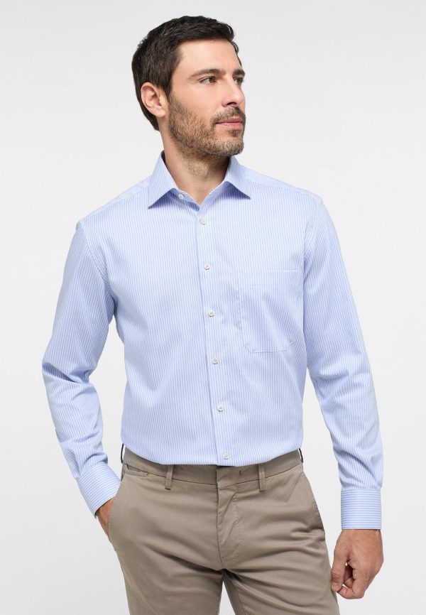 ETERNA - Chemise manches longues rayé Modern Fit - Poudre Blanc Online now