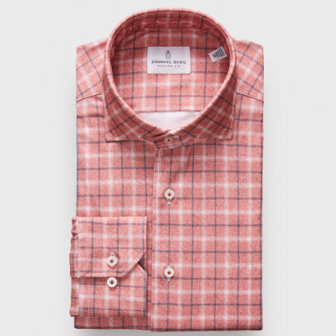 Emanuel Berg - Byron - Chemise manches longues à carreaux Albini 4Flex - Modern Fit - Brick Online Sale