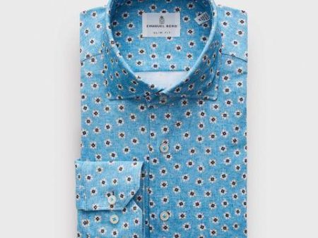 Emanuel Berg - Byron - Chemise manches longues à motifs Albini 4Flex - Modern Fit - Turquoise Online Sale