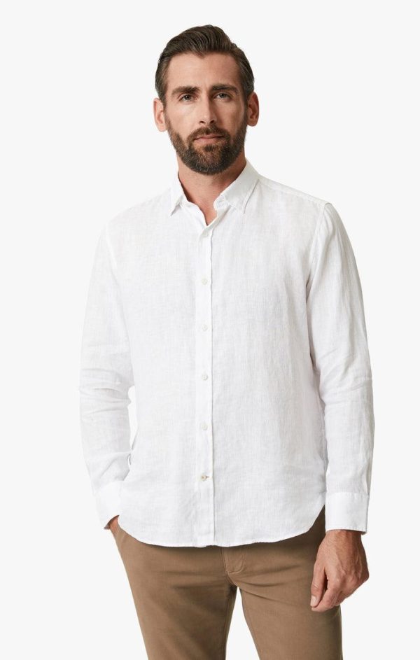 34 Heritage - Linen Chambray Shirt Bright White Sale