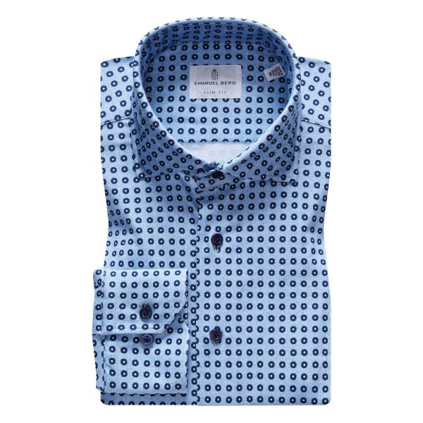 Emanuel Berg - Byron - Chemise manches longues à pois Albini 4Flex - Modern Fit - Bleu Marine Discount