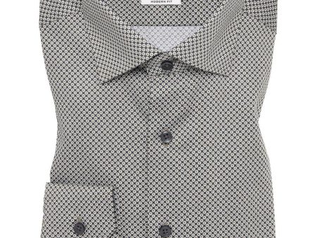 ETERNA - Chemise motifs manches longues Modern Fit - Marine Beige Online Sale