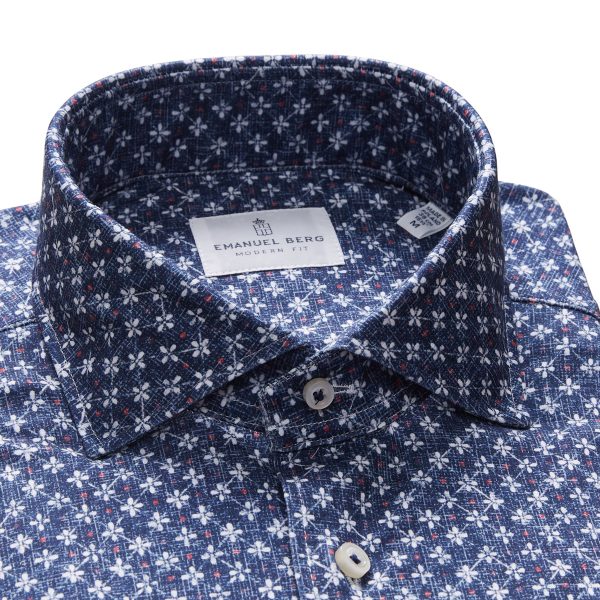 Emanuel Berg - Byron - Chemise manches longues à motifs Albini 4Flex - Modern Fit - Marine Online Sale