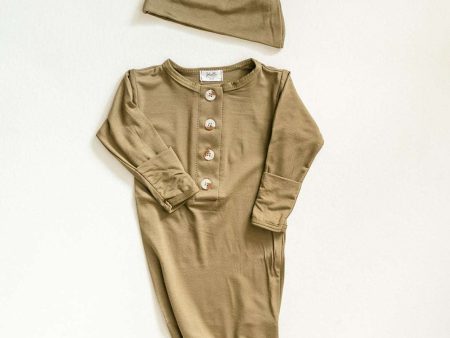 Emerson Knotted Gown and Hat Set | Army Green Online Sale