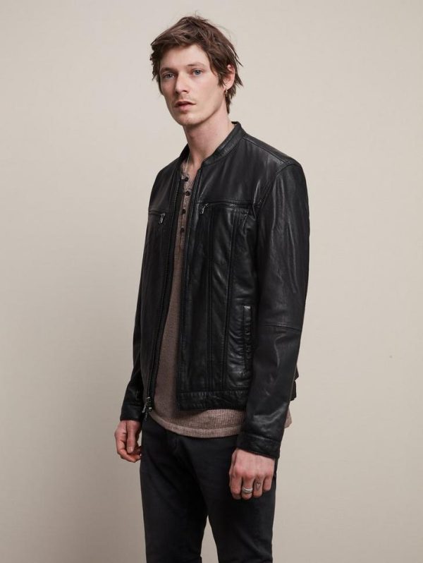 John Varvatos - Jacket de cuir à col rond For Discount