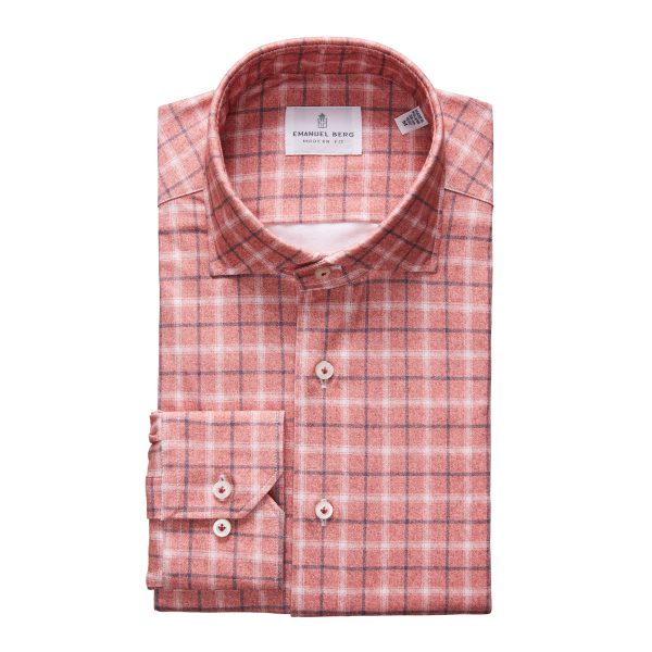 Emanuel Berg - Byron - Chemise manches longues à carreaux Albini 4Flex - Modern Fit - Brick Online Sale