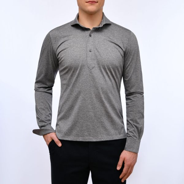 Emanuel Berg - Polo manches longues Premium Jersey Knit - Modern Fit - Gris For Cheap