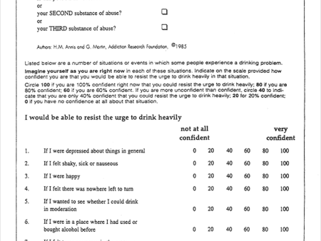 Drug-Taking Confidence Questionnaire (DTCQ): Alcohol Questionnaires|Questionnaire de confiance face à la consommation de drogues (QCCD): Questionnaires sur l’alcool Discount