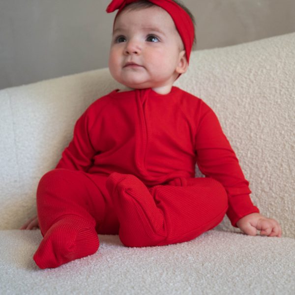 Crimson Red | Ribbed Bamboo Zip Romper Online