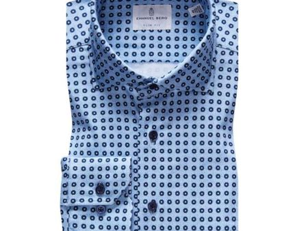 Emanuel Berg - Byron - Chemise manches longues à pois Albini 4Flex - Modern Fit - Bleu Marine Discount