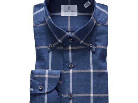 Emanuel Berg -  Bellagio - Chemise manches longues à carreaux sartorial brossée - Modern Fit - Bleu Online