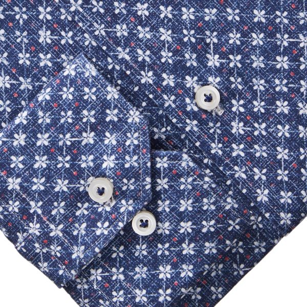 Emanuel Berg - Byron - Chemise manches longues à motifs Albini 4Flex - Modern Fit - Marine Online Sale