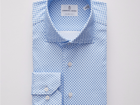 Emanuel Berg - Byron - Chemise manches longues à motifs Albini 4Flex - Modern Fit - Bleu Blanc Online Hot Sale