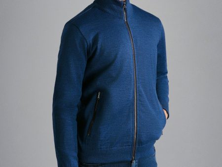 Paul & Shark - Cardigan zip de laine avec bordures de cuir Cheap